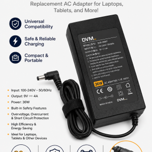 36W AC Adapter 9V 4A Power Supply | 100-240V AC Input | DC Pin Charger | High Efficiency Power Adapter