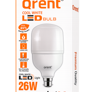 Qrent 26W Cool White LED Bulb B22 Base | Energy Saving Crystal White LED Light | 6 Months Warranty